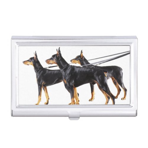 Three Dobermans on leash Case For Business Cards