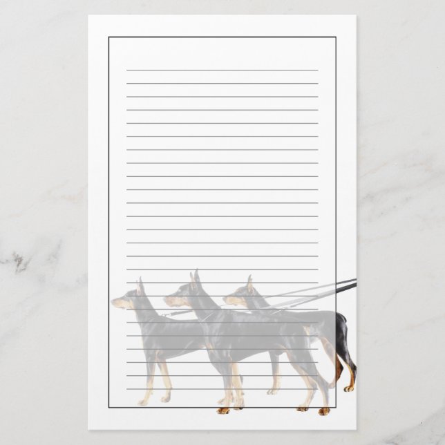 Three Dobermans on leash Stationery (Front)
