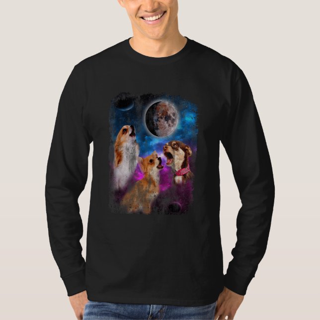 Three Dog Chihuahuas Howl At Moon 3 Dogs Wolves Pa T-Shirt (Front)