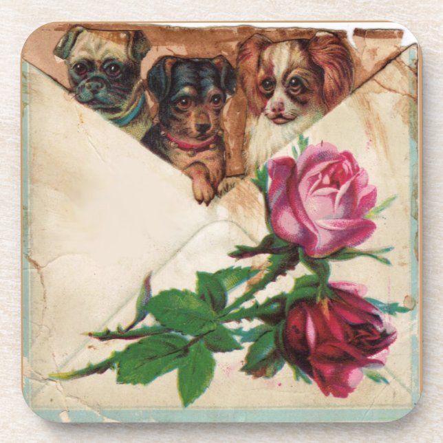 THREE DOGGIES AND ROSES DRINK COASTER (Front)