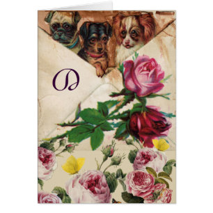 THREE DOGGIES,ROSES AND BUTTERFLIES MONOGRAM CARDS