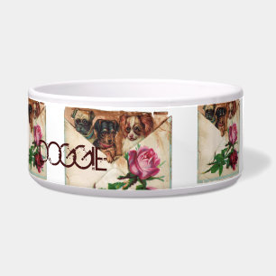 THREE DOGGIES WITH ROSES BOWL