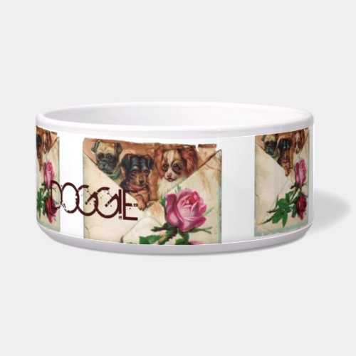 THREE DOGGIES WITH ROSES BOWL