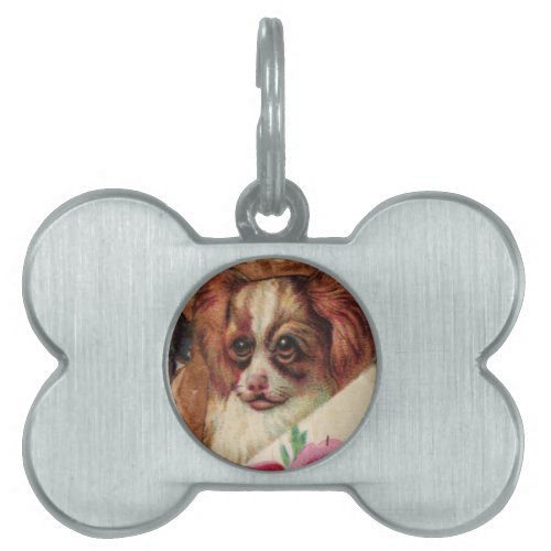 THREE DOGGIES WITH ROSES detail Pet Name Tag