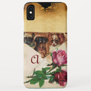 THREE DOGGIES WITH ROSES MONOGRAM iPhone XS MAX CASE