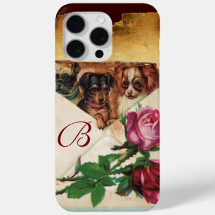 THREE DOGGIES WITH ROSES MONOGRAM iPhone 15 PRO MAX CASE