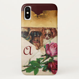 THREE DOGGIES WITH ROSES MONOGRAM iPhone X CASE