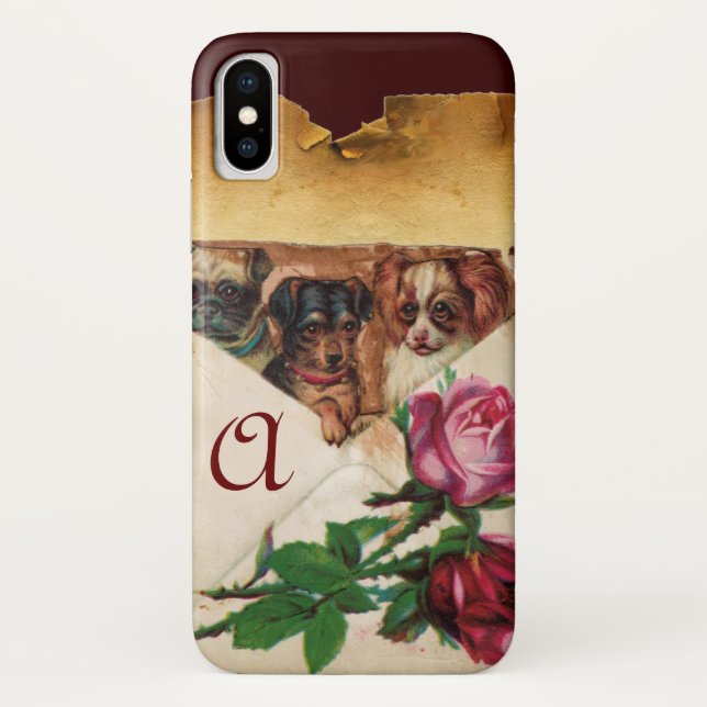 THREE DOGGIES WITH ROSES  MONOGRAM Case-Mate iPhone CASE (Back)