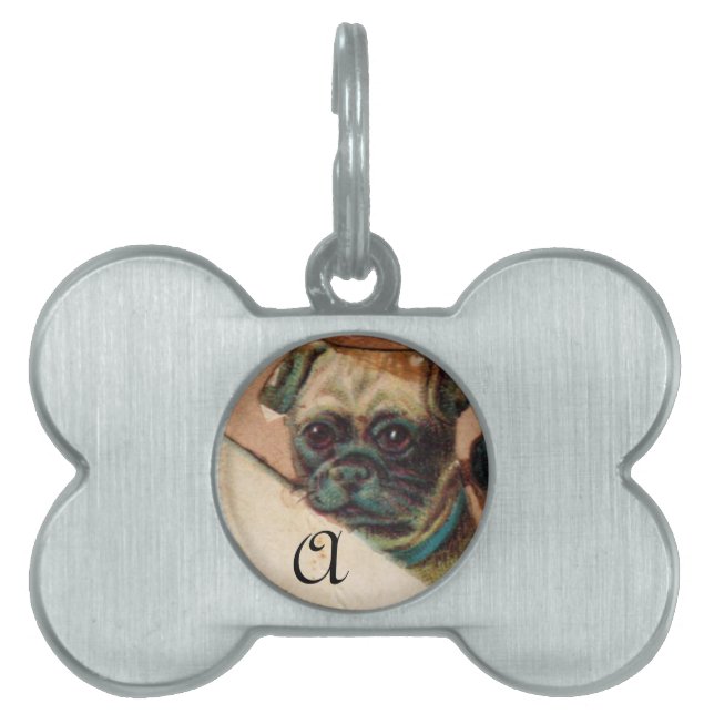 THREE DOGGIES WITH ROSES MONOGRAM detail Pet Name Tag (Front)