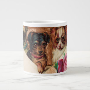 THREE DOGGIES WITH ROSES MONOGRAM GIANT COFFEE MUG