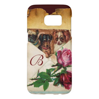 THREE DOGGIES WITH ROSES MONOGRAM SAMSUNG GALAXY S7 CASE