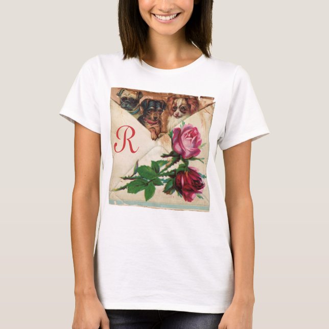 THREE DOGGIES WITH ROSES  MONOGRAM T-Shirt (Front)