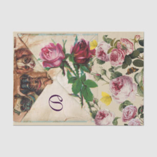 THREE DOGGIES WITH ROSES  MONOGRAM  TISSUE PAPER