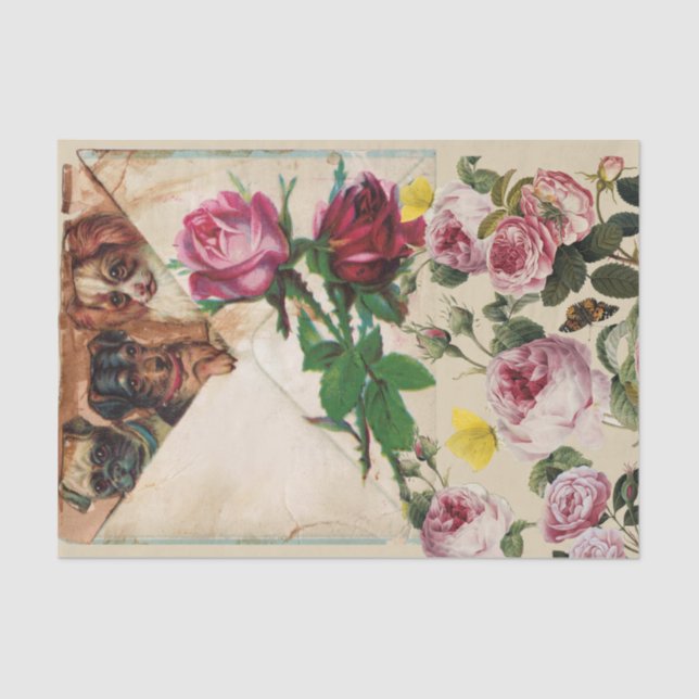 THREE DOGGIES WITH ROSES  MONOGRAM  TISSUE PAPER (Front)