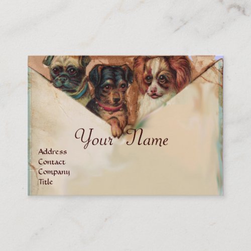 THREE DOGGIES WITH ROSES ParchmentMonogram Business Card