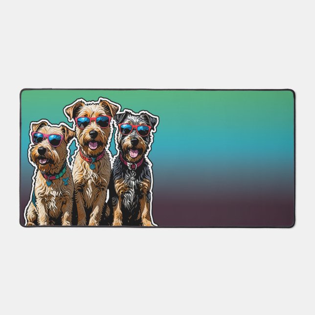 Three Dogs with Sunglasses Desk Mat (Front)