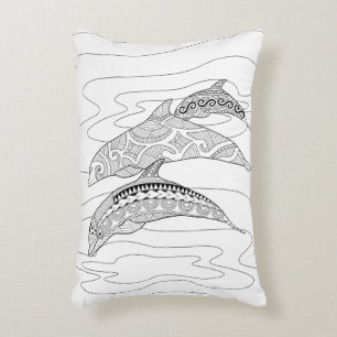 Three Dolphins Adult Coloring Pillow