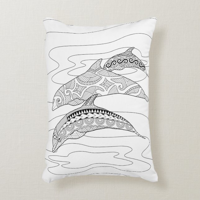 Three Dolphins Adult Coloring Pillow (Front(Vertical))