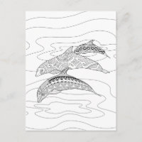 Three Dolphins Adult Coloring Postcard