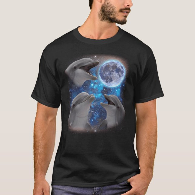 Three Dolphins Howling At The Moon Weird Meme T-Shirt (Front)