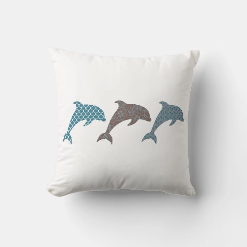 Three Dolphins Jumping in a Row Throw Pillow