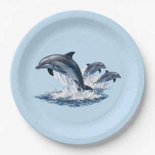 Three Dolphins Jumping, Ocean Life Hat Design Paper Plates