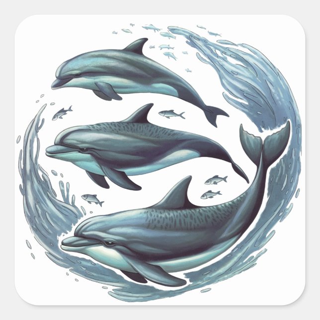 Three Dolphins Square Sticker (Front)