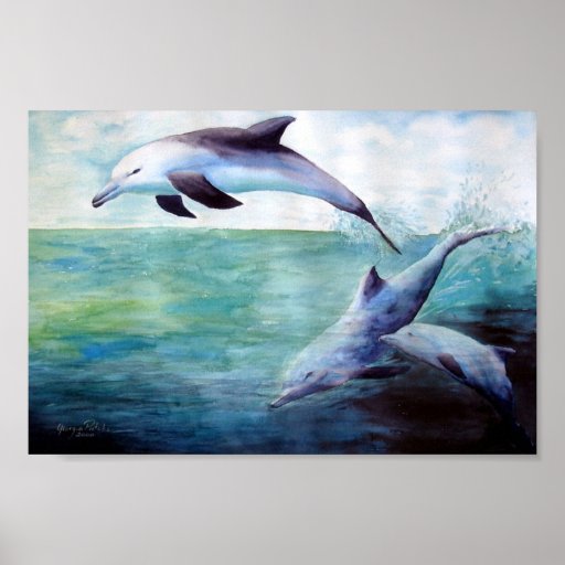 three dolphins watercolor print | Zazzle