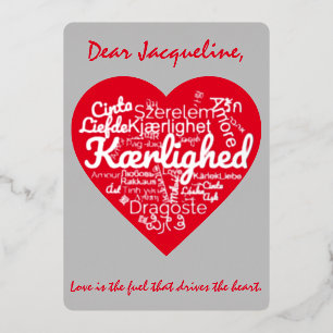 Three Dozen Ways to write LOVE in a Heart Shape Foil Holiday Card