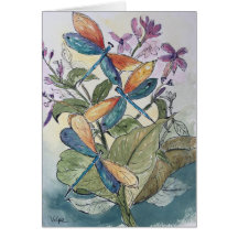 Three dragonflies in flight card
