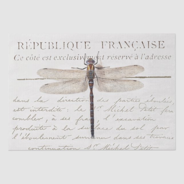 Three Dragonfly French Carte Postale Decoupage Set Tissue Paper (Front)