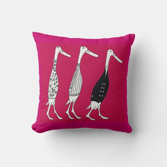 Three dressed ducks cartoon pun throw pillow (Front)
