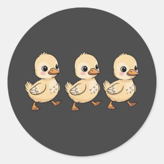 Three Ducklings Walking in a Row – Cute Classic Round Sticker