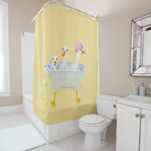 Three Ducks in a Tub whimsical watercolor Shower Curtain