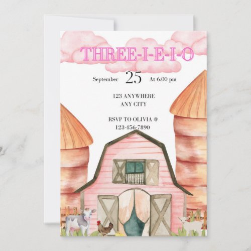Three-e-i-e-i-o Birthday Invitation