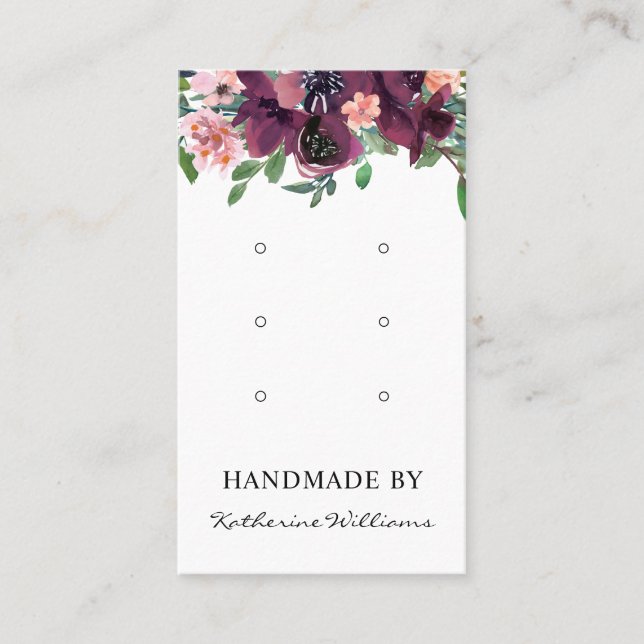 Three Earring Display Card | Burgundy Watercolor (Front)