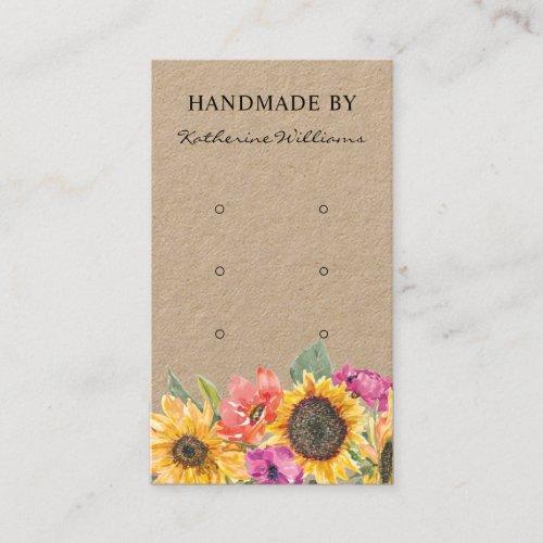 Three Earring Display Card   Sunflower Floral