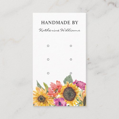 Three Earring Display Card   Sunflower Floral