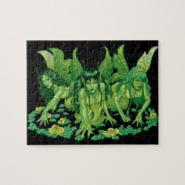 Three Earth Fairies Fantasy Art by Al Rio Jigsaw Puzzle (Horizontal)