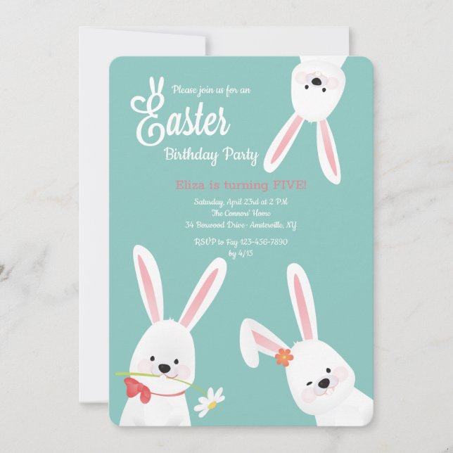 Three Easter Bunnies Birthday Party Invitation (Front)
