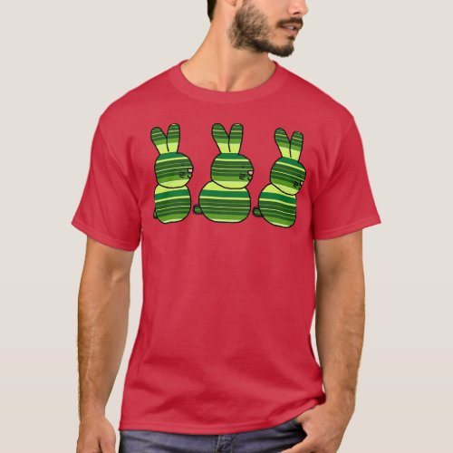 Three Easter Bunnies Green Stripes T_Shirt