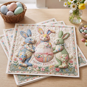 Three Easter Bunny Quilted Look Napkins