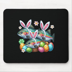 Three Easter Bunny Trout Fishes Hunting Eggs Byske Mouse Pad