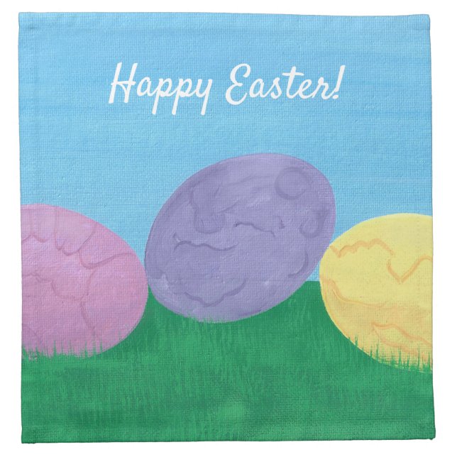 Three Easter Eggs in Grass Happy Easter Napkins (Front)