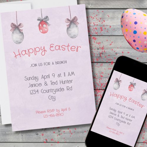 Three Easter Eggs Strings and Ribbons Invitation