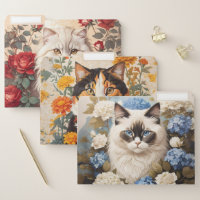 Three Elegant Cat Designs Floral 