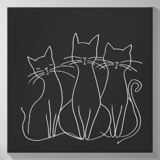 Three Elegant Cats - Minimalist Wall Art Canvas Photo Tile