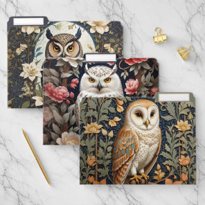 Three Elegant Owls William Morris Inspired File Folder