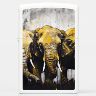 Three Elephants in golden Painting Zippo Lighter
