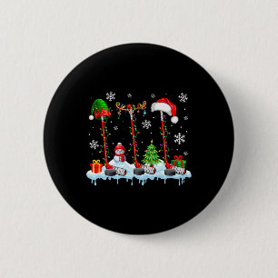 Three Elf Santa Reindeer Hockey Equipments Xmas Pl Button